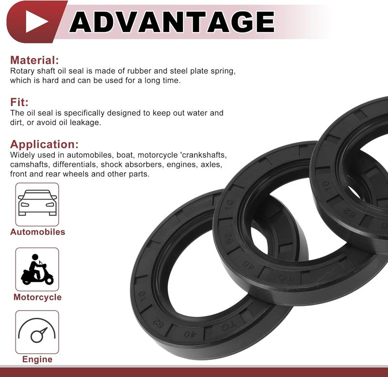 HEROFFIX 5 Pcs Rotary Shaft Seal High Pressure Oil Seal 40x62x10mm Black Nitrile 70 Durometer Rubber - Image 4
